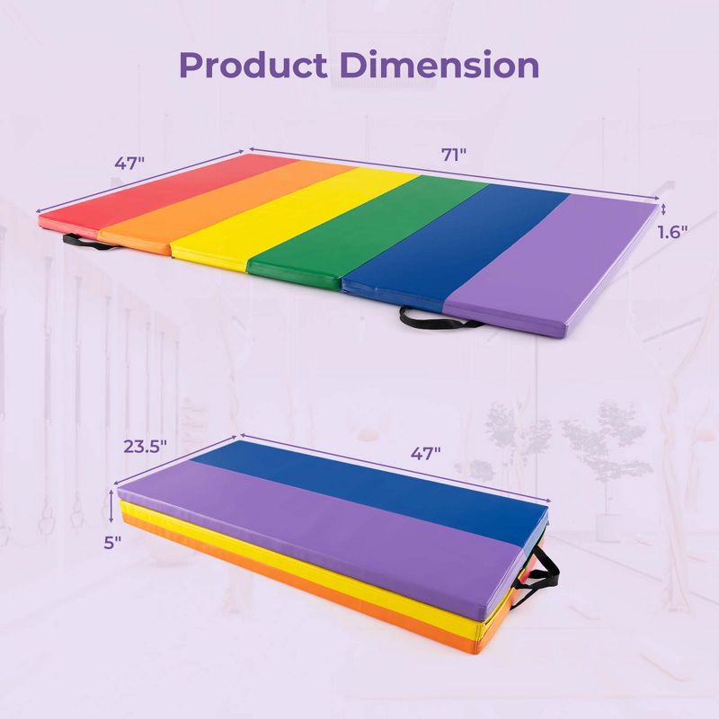Costway Tri-Folding Gymnastics Mat 6' x 4' Tumbling Mat for Kids with Carrying Handles, 3 of 11