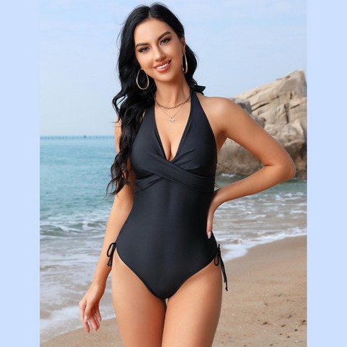 Women s Sexy One Piece Swimsuit Mesh Deep V Neck Swimwear Tummy Control High Waisted Adjustable Straps Bathing Suits Target