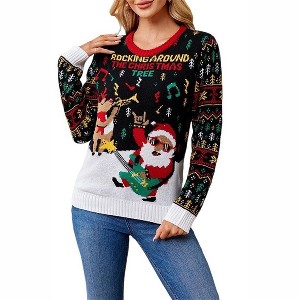 Ugly Christmas Sweaters for Women Cute Fuzzy Funny Holiday Party Knitted Pullover Sweater Fall Winter Warm Sweatshirt - 1 of 4