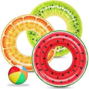 Jasonwell Inflatable Pool Floats 3-Pack, Fruit Swim Rings (Watermelon, Kiwi, Orange)Swimming, Beach, KidsToys for Multicolor - 1 of 4
