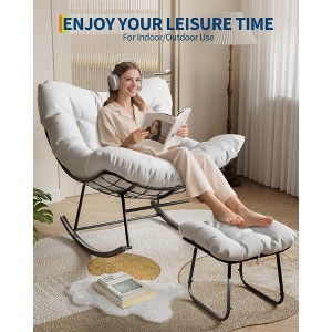 Oversized Outdoor Lounge Chair with Ottoman, Metal Frame Rocking Chair, Patio Rattan Egg Rocker for Backyard, Balcony, and Patio Relaxation - 1 of 4