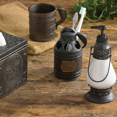 Antique Black and Bronze Resin Farmhouse Toothbrush Holder