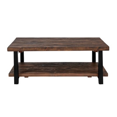 Pomona 48" Rustic Wood and Metal Coffee Table with Shelf