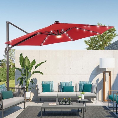 Sonkuki 11FT Round Offset Outdoor Patio Solar LED Cantilever Umbrella with Aluminium Pole