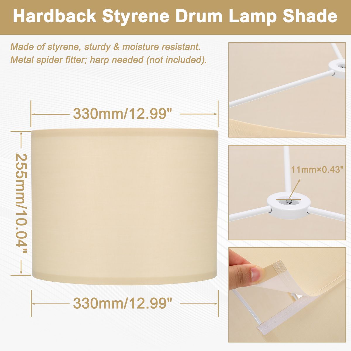 Unique Bargains Natural Polystyrene Drum Hard-back Lampshade 13" Top x 13" Bottom x 10" High 1 Pc - thumbnail 2