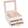 White Jewelry Box with Glass Lid, 3 Layers and 2 Drawers. - 2 of 4