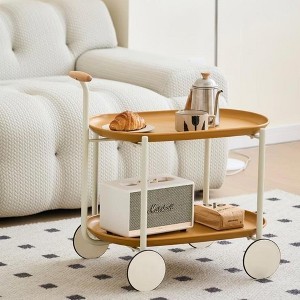 NAYSAYE Modern Dolly Double Layer Rolling Storage Cart Coffee Table Organizer for Living Room, Ginger, 15.75"*22.83"*27.56" - 1 of 4