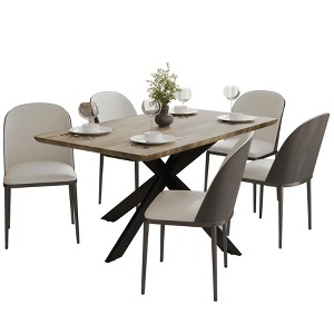 LeisureMod Ravenna 6-Piece Dining Set - 63" Rectangular MDF Wood Dining Table, 5 Leather Dining Chairs - 1 of 4