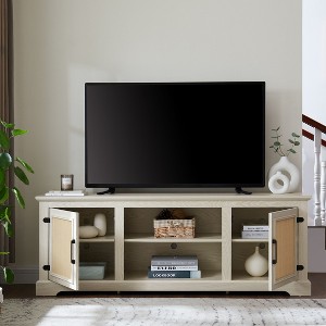 CAVINAS Farmhouse TV Stand Rattan TV Stand with 2 Storage Shelves Media Console for TVs up to 70 Inches - 1 of 4