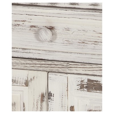 White Antique Pine Cottage Accent Cabinet with Adjustable Shelving