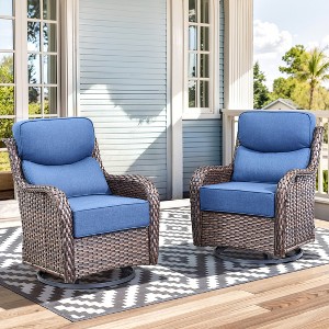 Outdoor Swivel Rocker Chair with 6 Inch Thick Cushion 2 in 1 Porch Glider Swivel Chair - Wicker Patio Furniture Patio Swivel Glider Seating - 1 of 4