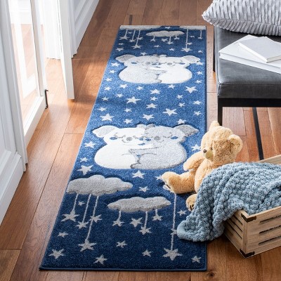 Navy and Grey Synthetic Kids Runner Rug with Koala Design