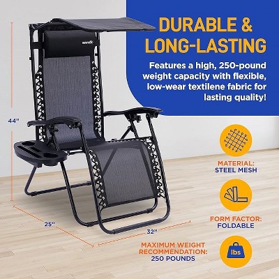 Black Adjustable Zero Gravity Outdoor Lounge Chair Set with Canopy