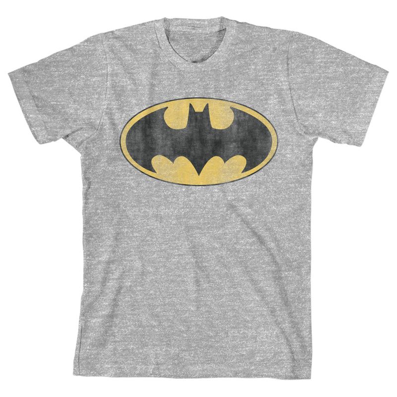Batman Distressed Bat Logo Youth Athletic Heather Graphic Tee, 1 of 3