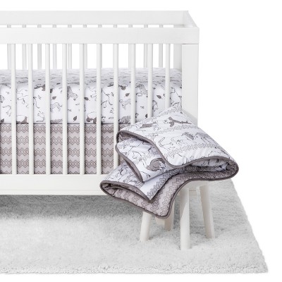 grey and white crib bedding set