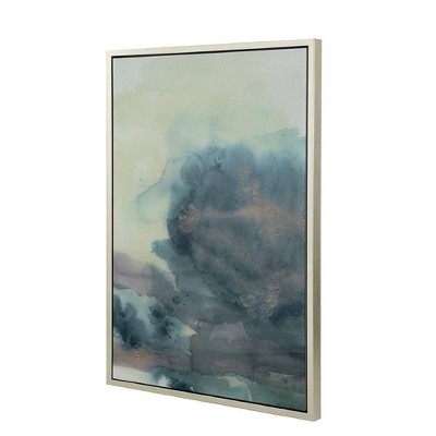 36" Abstract Green and Blue Acrylic Canvas Wall Art with Champagne Frame
