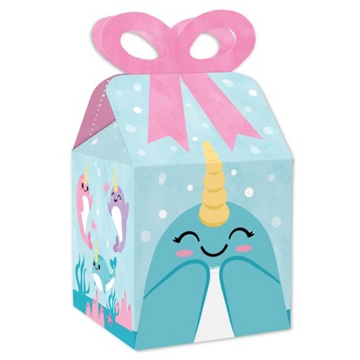 Big Dot of Happiness Narwhal Girl - Square Favor Gift Boxes - Under The Sea Baby Shower or Birthday Party Bow Boxes - Set of 12