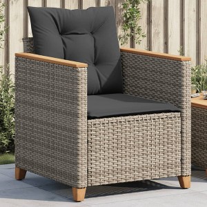vidaXL Patio Chair with Cushions Gray Poly Rattan - 1 of 4