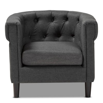 Gray Tufted Barrel Chair with Wood Frame