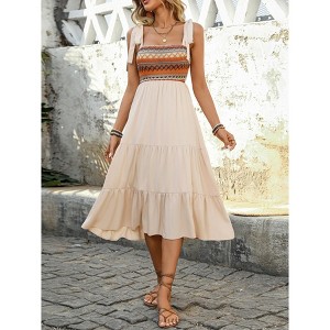 Women's Suspender Maxi Dress Bow Tie Shoulder Sling Dresses ElasticWaist A-Line Swing Flowy Dress - 1 of 4