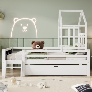 VYNXARIA Twin Size House Bed with Ladder and Storage Drawers ¨C White - 1 of 4