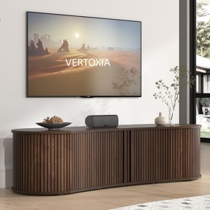 GALANO Oval Fluted TV Cabinet with Sliding Tambour Door in Royal Walnut, 59.1" W x 17.7" D x 14.9" H - 1 of 4