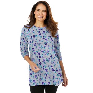 Woman Within Perfect Printed Long-Sleeve Crewneck Tunic - 1 of 4