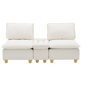 Vynxaria 74-Inch Pumpkin Flannel Sofa - Stylish Double-Seater with Storage & Cup Holders - 1 of 3
