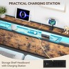 Headboard with 2 Outlets, LED Lights and USB Ports, Adjustable Height, Storage Rack, Sturdy and Stable, Easy Assembly, Rustic Brown and Black - 4 of 4