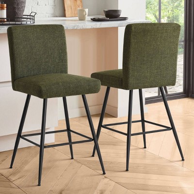 Counter Height Bar Stool Set of 2,Upholstered Linen Counter Stool,27 Inch Stool With Linen Back for kitchen Island-Tanpinhause