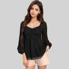 Anna-Kaci Women's Swiss Dot Long Sleeve Blouse with Ruched Front and Peplum Hem - 2 of 4