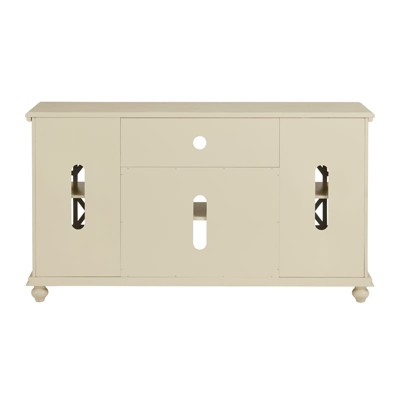Parisian Antique White 63" Pine & Glass Elegant TV Stand with Cabinet