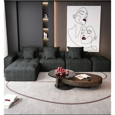 6 PCS Modern Oversized Modular Sofa, DIY Layout Sofa with Ottoman and Armrest, Tufted Sofa with Chenille Fabric Pillows-Baofuwish