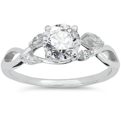 Pompeii3 1 1/3ct Diamond Vine Vintage Marquise Engagement Ring 14K White Gold Lab Created