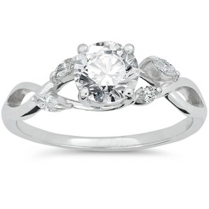 Pompeii3 1 1/3ct Diamond Vine Vintage Marquise Engagement Ring 14K White Gold Lab Created - 1 of 4