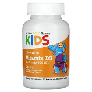 California Gold Nutrition Chewable Vitamin D3 for Children, Natural Cherry, 12.5 mcg (500 IU), 90 Vegetarian Tablets - 1 of 3