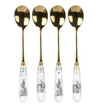 Spode Meadow Lane Stainless Steel with Porcelain Handle Teaspoons, Set of 4,Stainless Steel, 6"