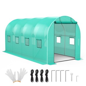Tunnel Greenhouse 13 x 8 x 7 FT Hoop House Galvanized Steel Frame PE Cover with 6 Mesh Windows 2 Roll-Up Zipper Doors - 1 of 4