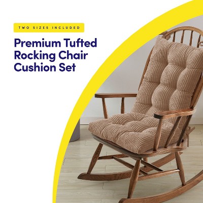 Taupe Velvet Ribbed Rocking Chair Cushion Set with Ties