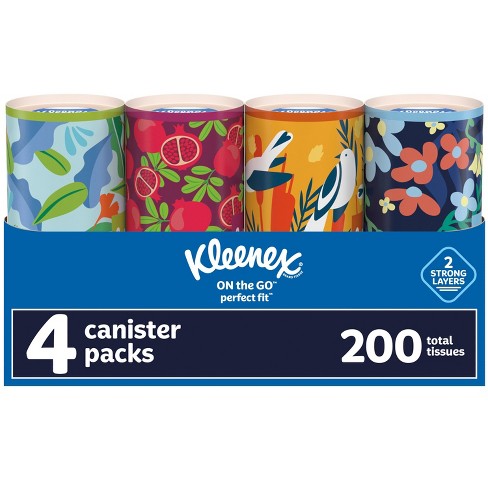 8 Pack Round Tissue Boxes for Car Cup Holder, Travel Size Refill Cylinder,  4 Assorted Festive Designs (50 Tissues Per Container)