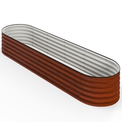 Brown Galvanized Metal Raised Garden Bed Kit with Safety Edging