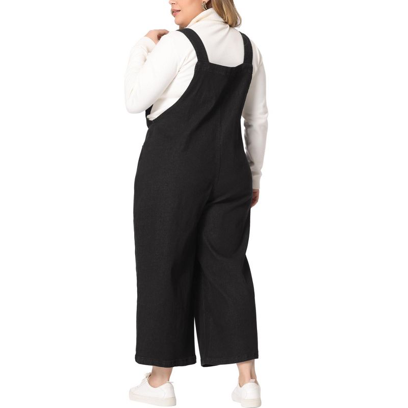 Agnes Orinda Women's Plus Size Denim Bib Classic Adjustable Straps Pockets Jean Jumpsuits, 4 of 6