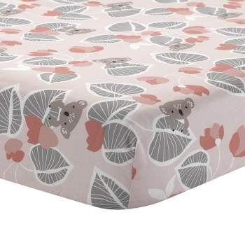 Lambs & Ivy Calypso Cotton Fitted Crib Sheet - Pink, Gray, White, Animals