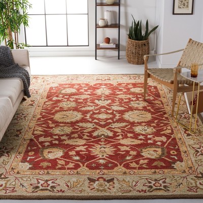 Handmade Rust and Green Wool Rectangular Area Rug 9'6" x 13'6"