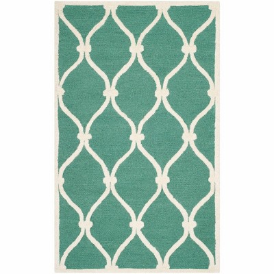 Teal and Ivory Hand-Tufted Wool Area Rug, 3' x 5'