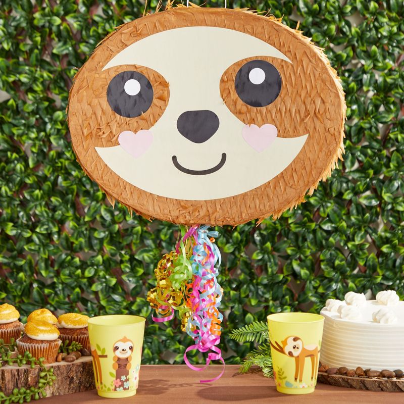 Blue Panda Small Sloth Pull String Pinata for Kids Birthday Party Supplies (16.5 x 13 x 3 In), 2 of 6