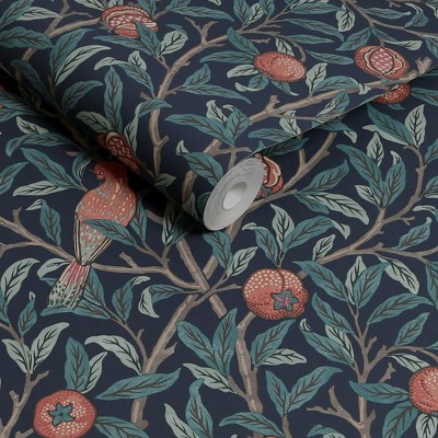 William Morris Navy Blue Floral Vinyl Wallpaper Roll