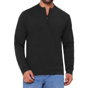 INSPIRE CHIC Men's Long Sleeve Quarter Zip Mock Neck Knitted Polo Sweater - 1 of 4