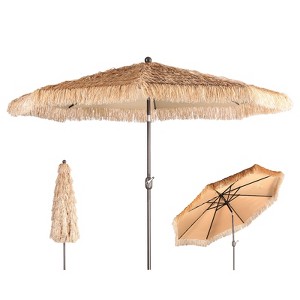 Aoodor Thatch Patio Umbrella, Tiki Style Outdoor Umbrella with Crank Lift for Poolside, Backyard, Beach - Natural Straw Look (No Base) - 1 of 4