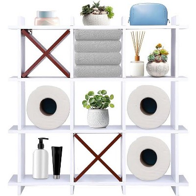 White and Brown Rustic Tic Tac Toe Wall-Mounted Toilet Paper Holder